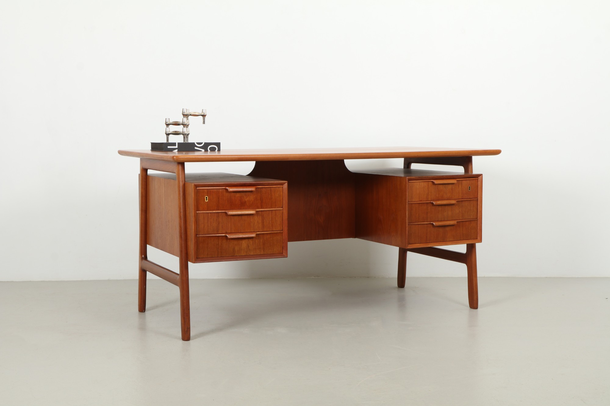 Coveted 'Model 75' Teak Executive Desk by Omann Jun