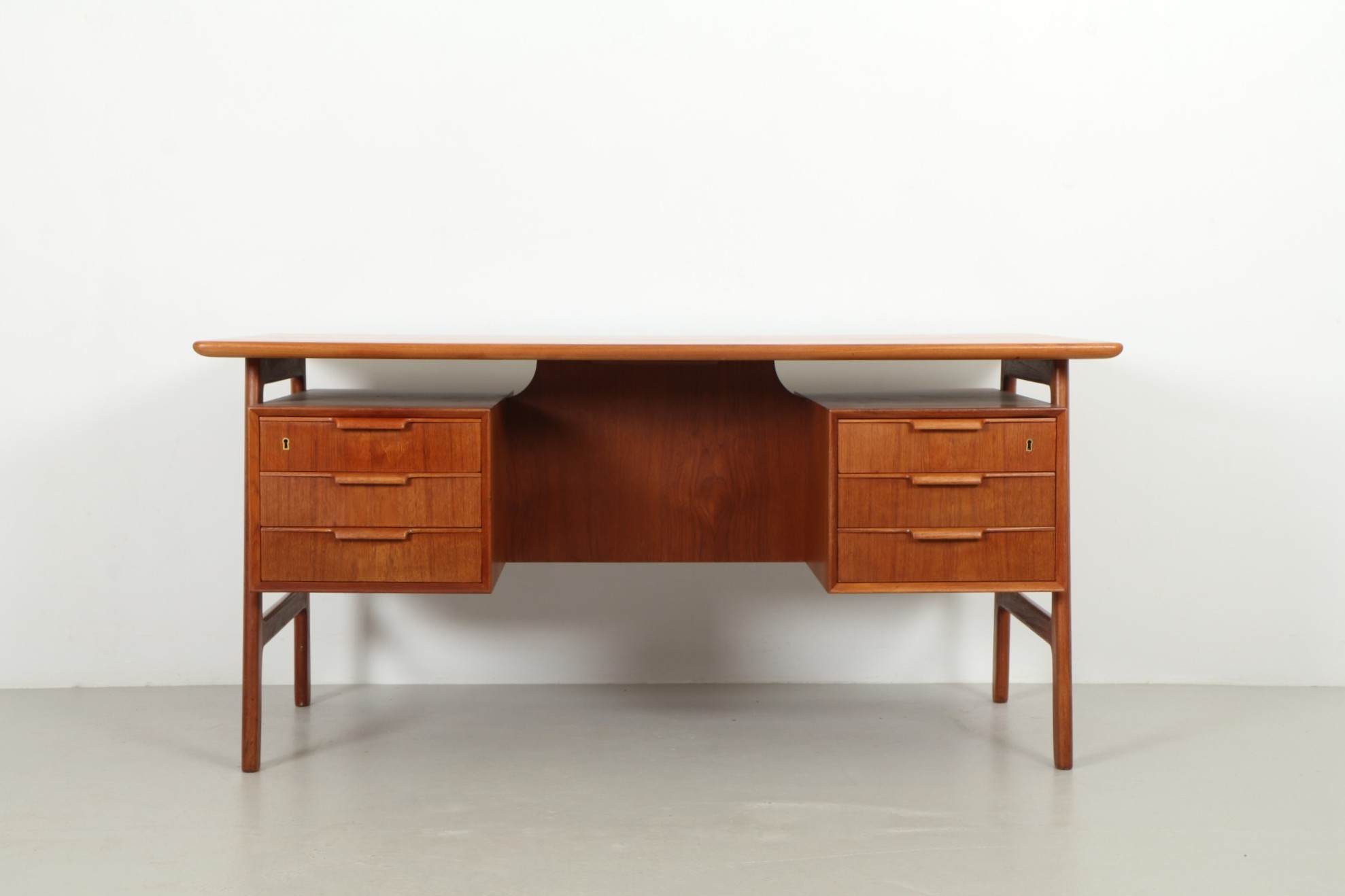 Coveted 'Model 75' Teak Executive Desk by Omann Jun