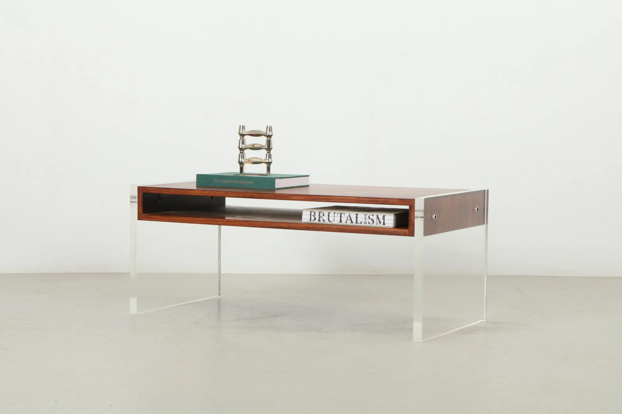 Deluxe Mid-Century Lucite and Brazilian Rosewood Coffee Table