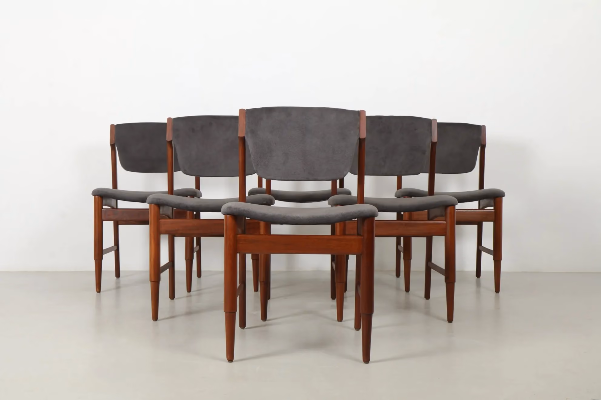 Six Refined Ib Kofod Larsen Style Mid-Century Dining Chairs