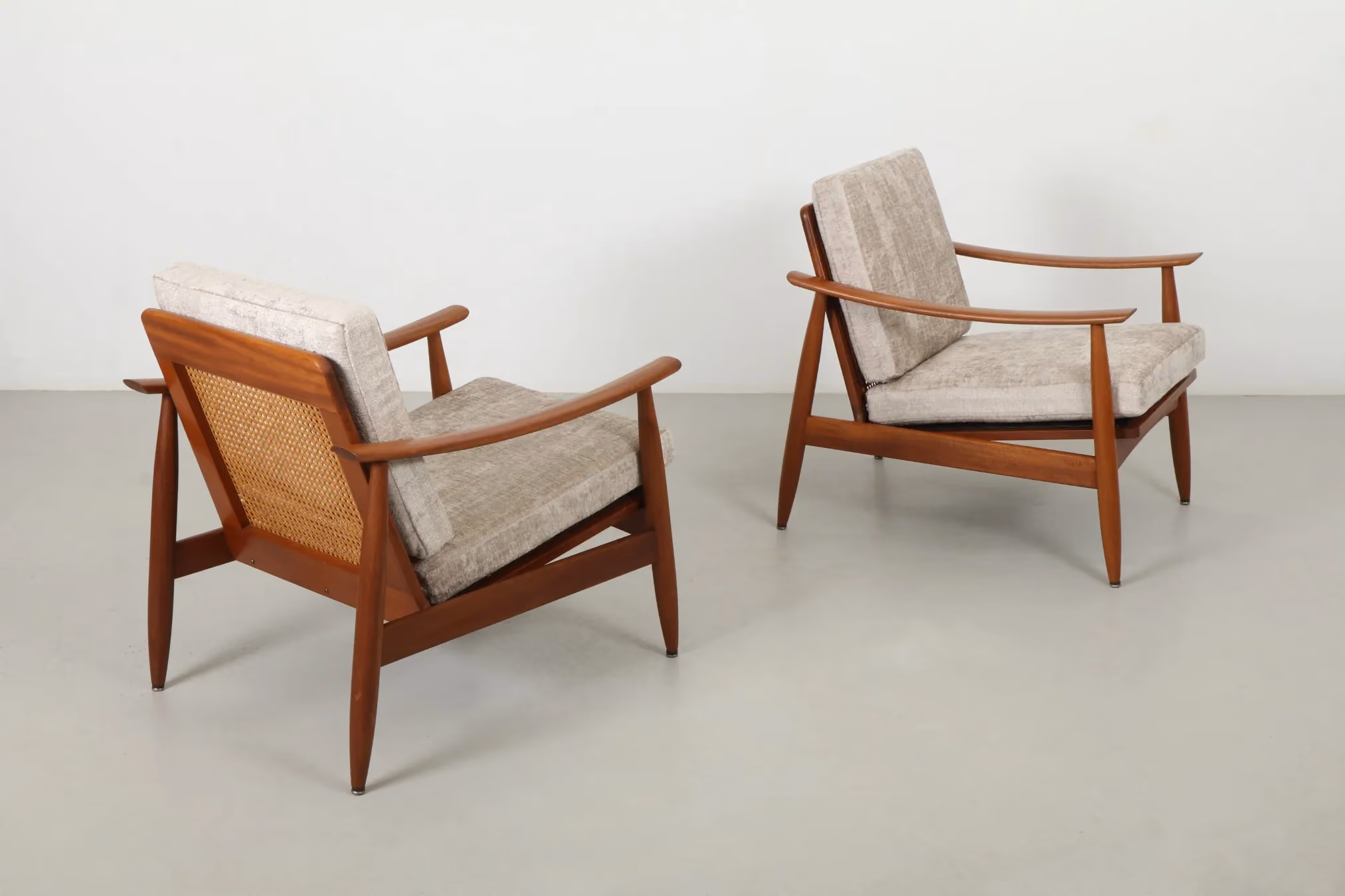 Pair of Sleek Mid-Century Cane Back Armchairs by DON