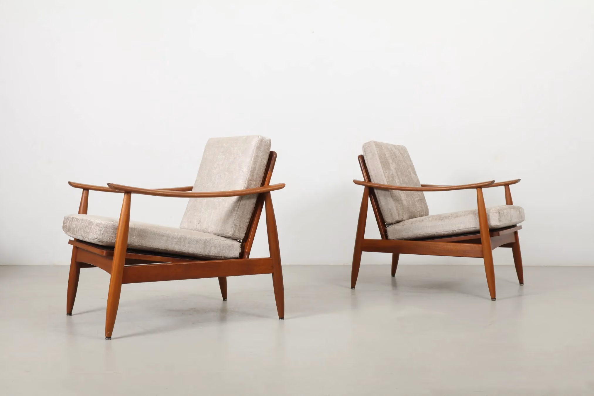 Pair of Sleek Mid-Century Cane Back Armchairs by DON