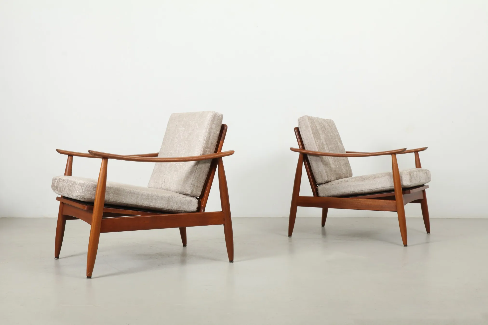 Pair of Sleek Mid-Century Cane Back Armchairs by DON