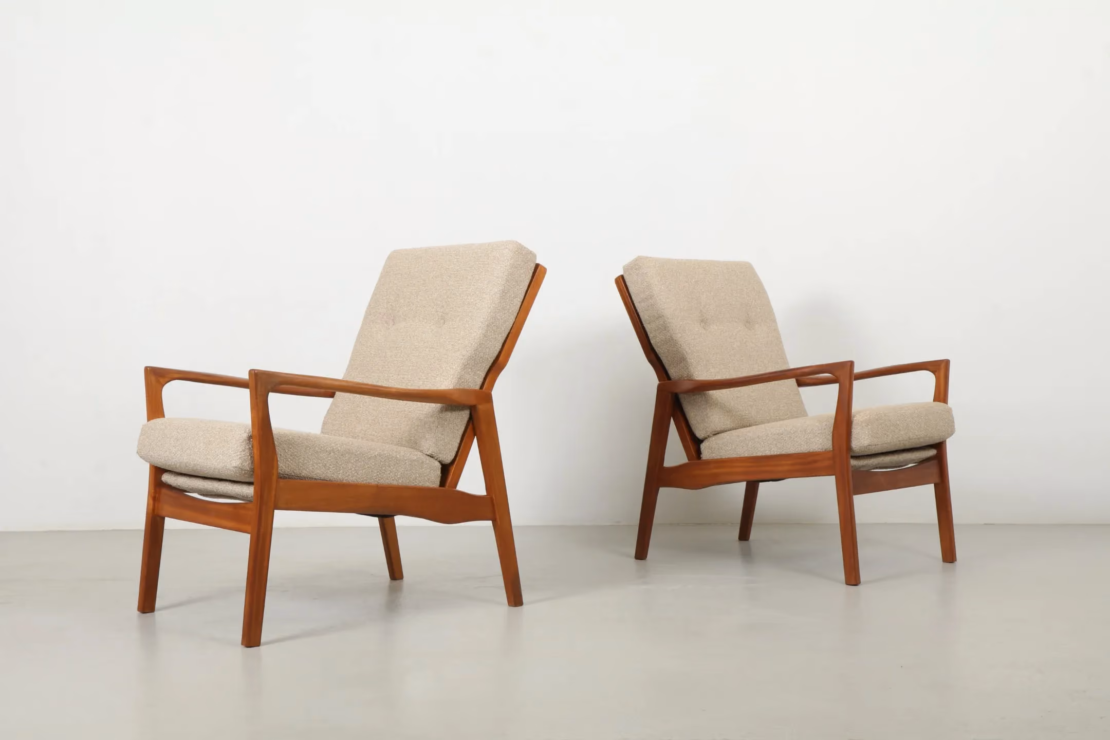 Pair of Sleek NZ Made Mahogany Armchairs by Airest