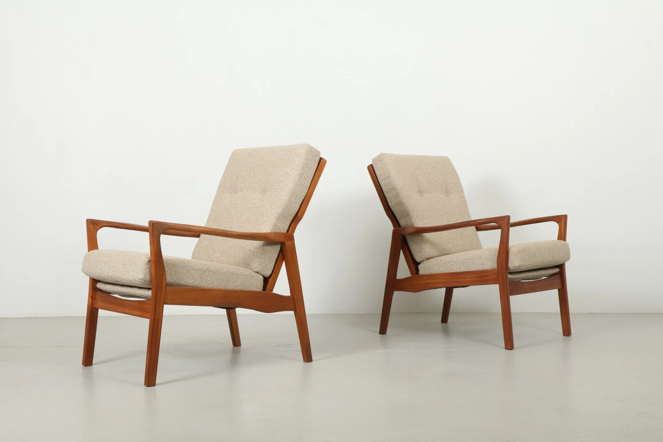 Pair of Sleek NZ Made Mahogany Armchairs by Airest