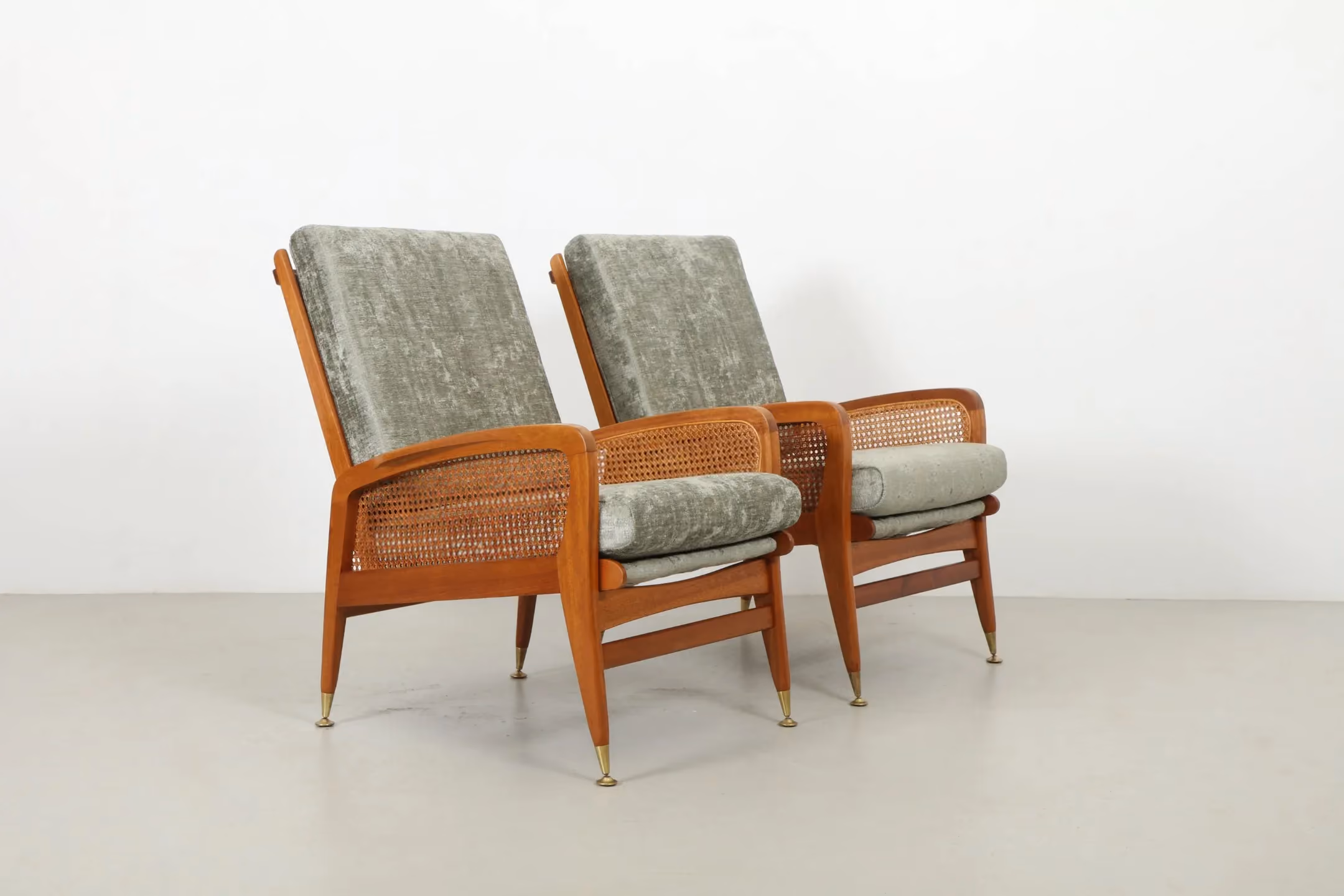 Pair of Curvaceous NZ Made Armchairs with Rattan Detailing