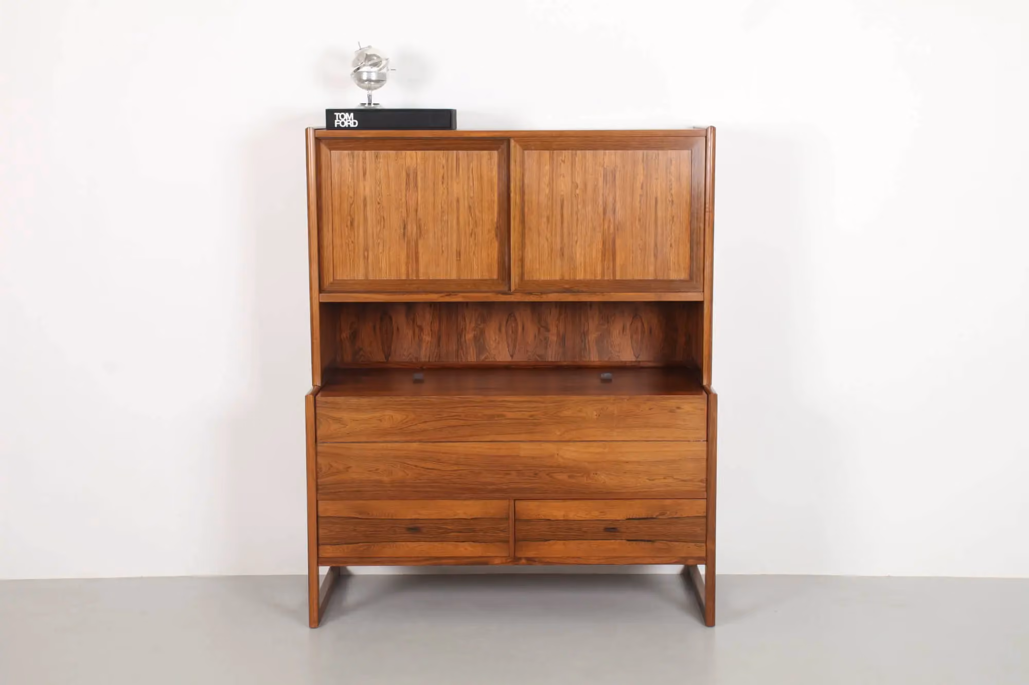 Sleek Arne Wahl Iversen (Attr) Sleigh Leg Sideboard / Bar Cabinet by Mørke Møbelsnedkeri