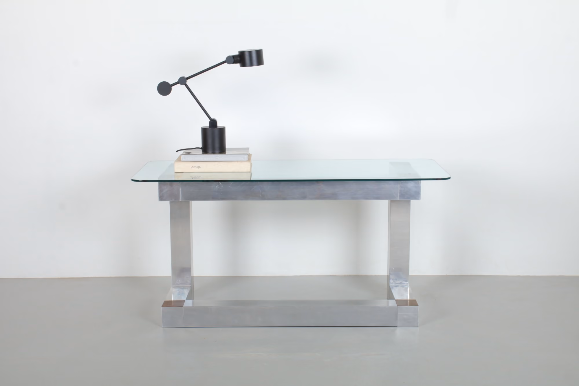 Glamorous Paul Evans Style Steel and Brass American Console / Desk
