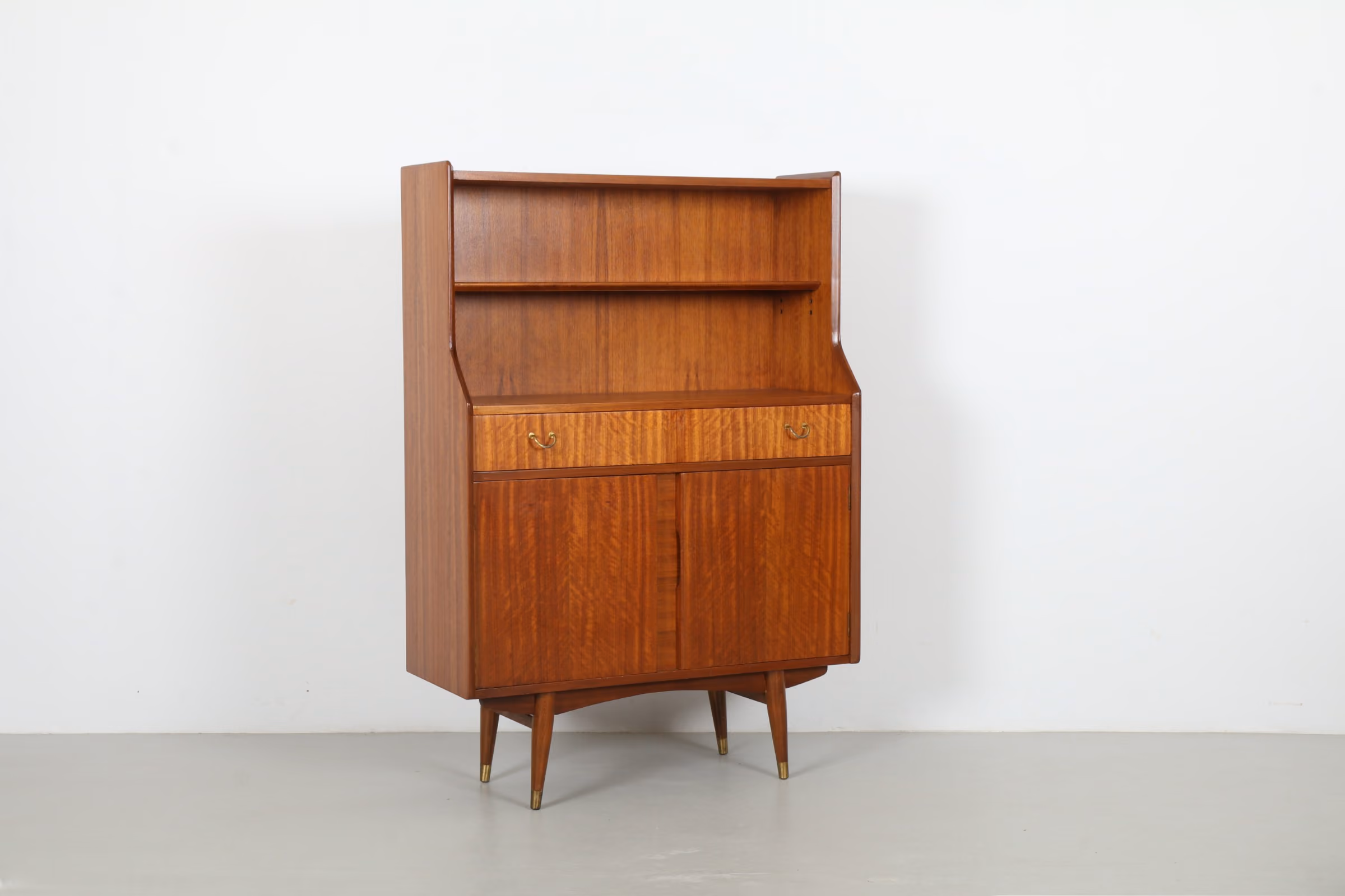 Sleek British Mid-Century Secretaire Cabinet with Bookshelf