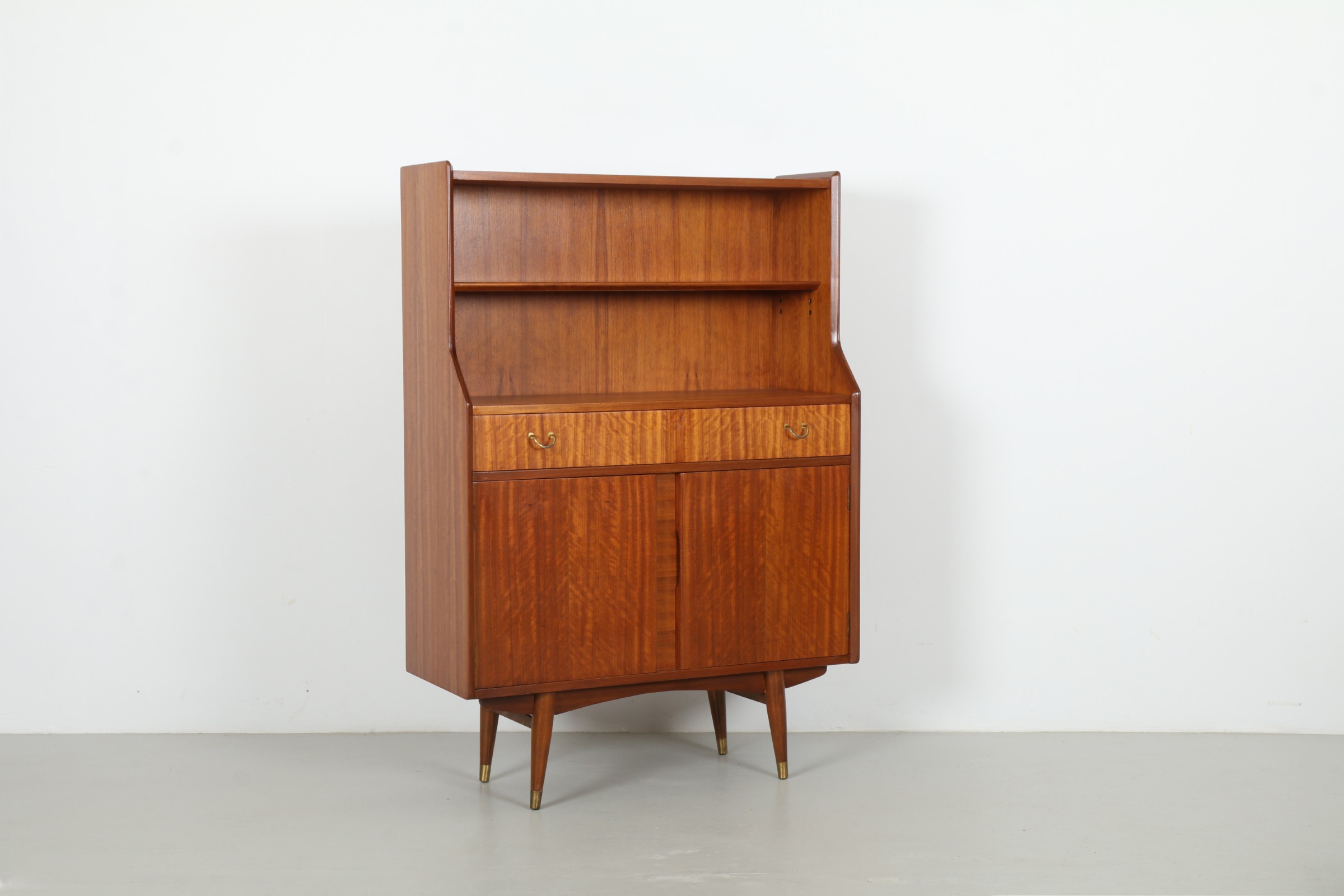 Sleek British Mid-Century Secretaire Cabinet with Bookshelf