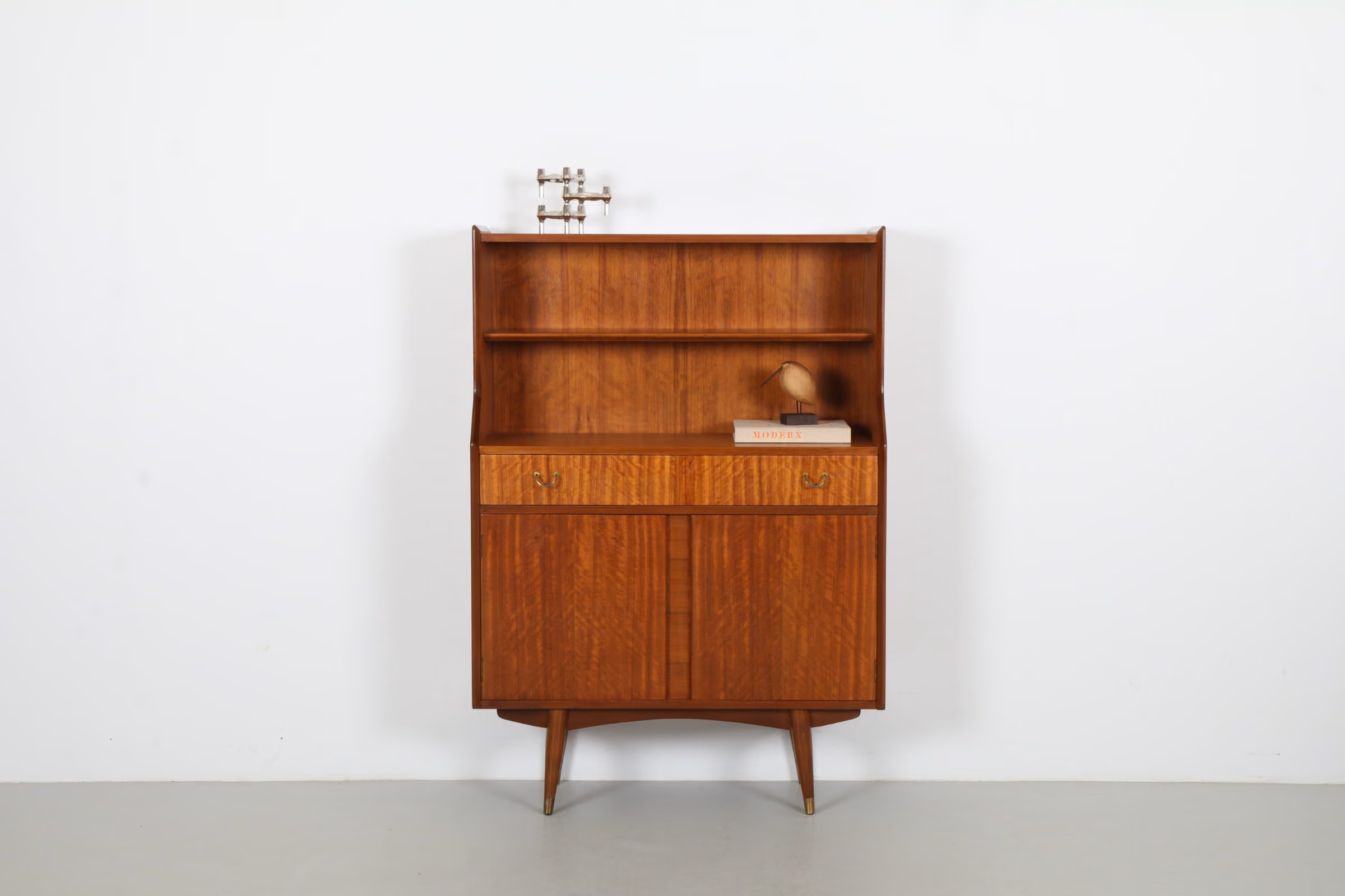 Sleek British Mid-Century Secretaire Cabinet with Bookshelf