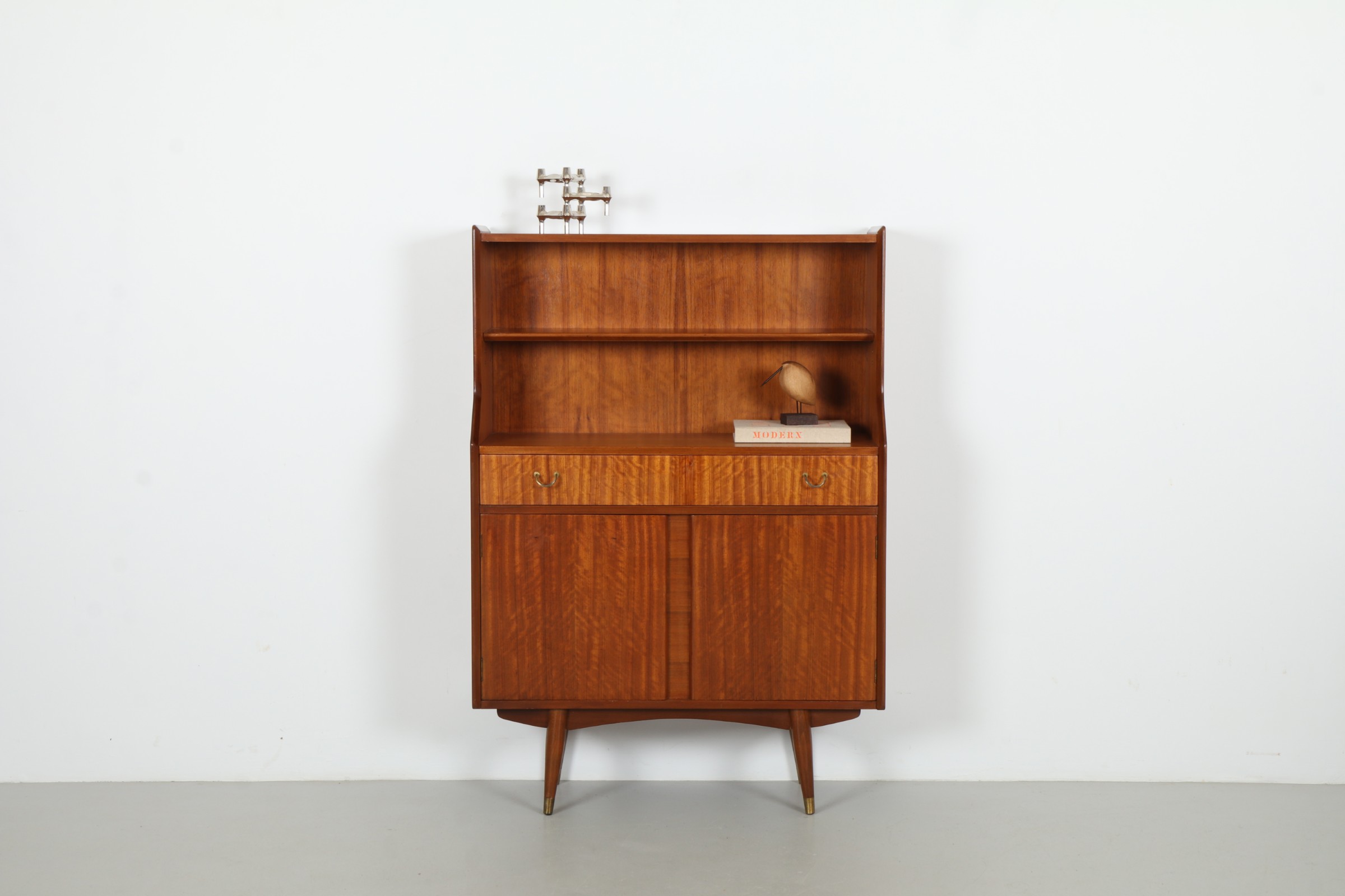 Sleek British Mid-Century Secretaire Cabinet with Bookshelf