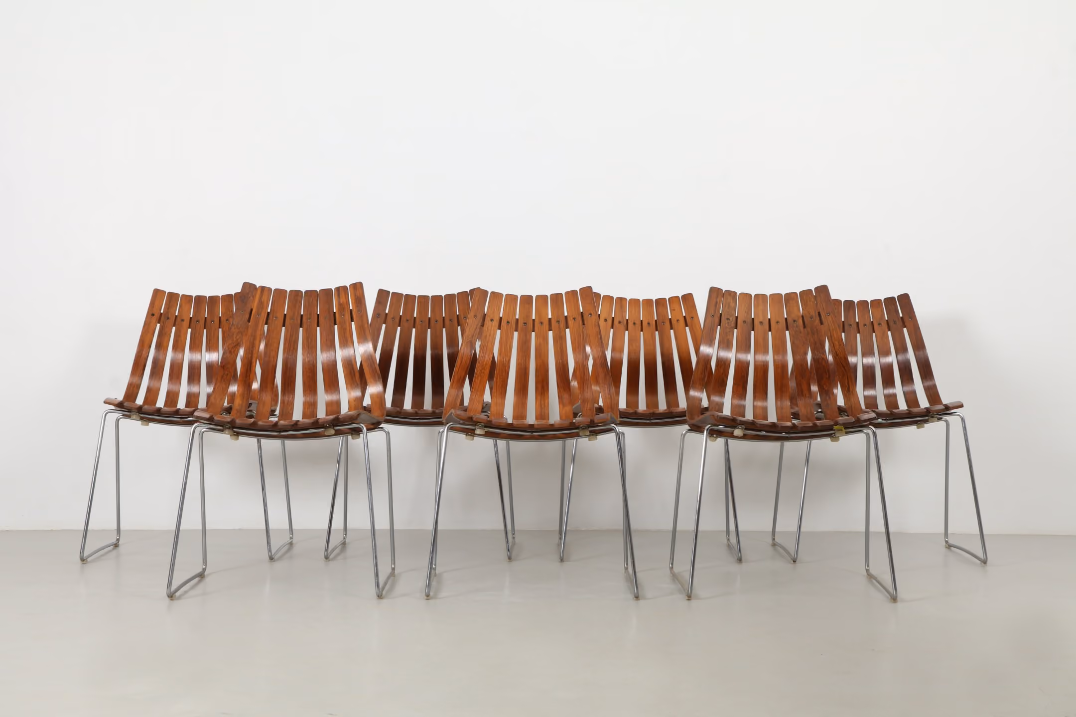 Eight Striking Hans Brattrud 'Scandia Jr' Dining Chairs by Hove Møbler