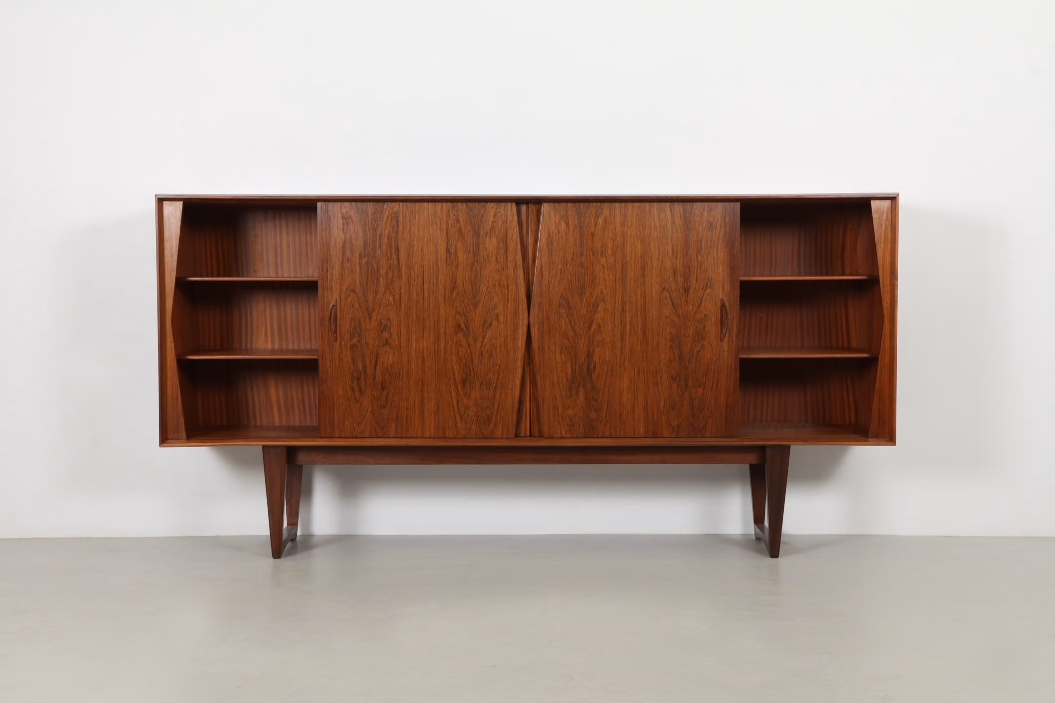Striking Kurt Ostervig (Attr) Rosewood Sideboard on Sleigh Legs