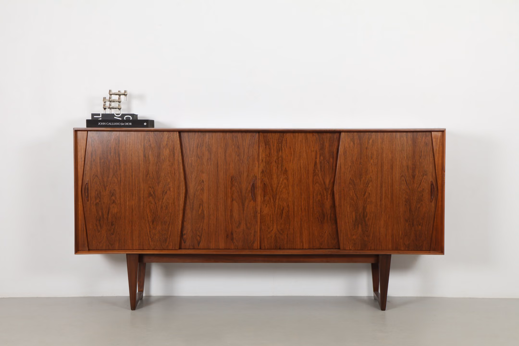 Striking Kurt Ostervig (Attr) Rosewood Sideboard on Sleigh Legs