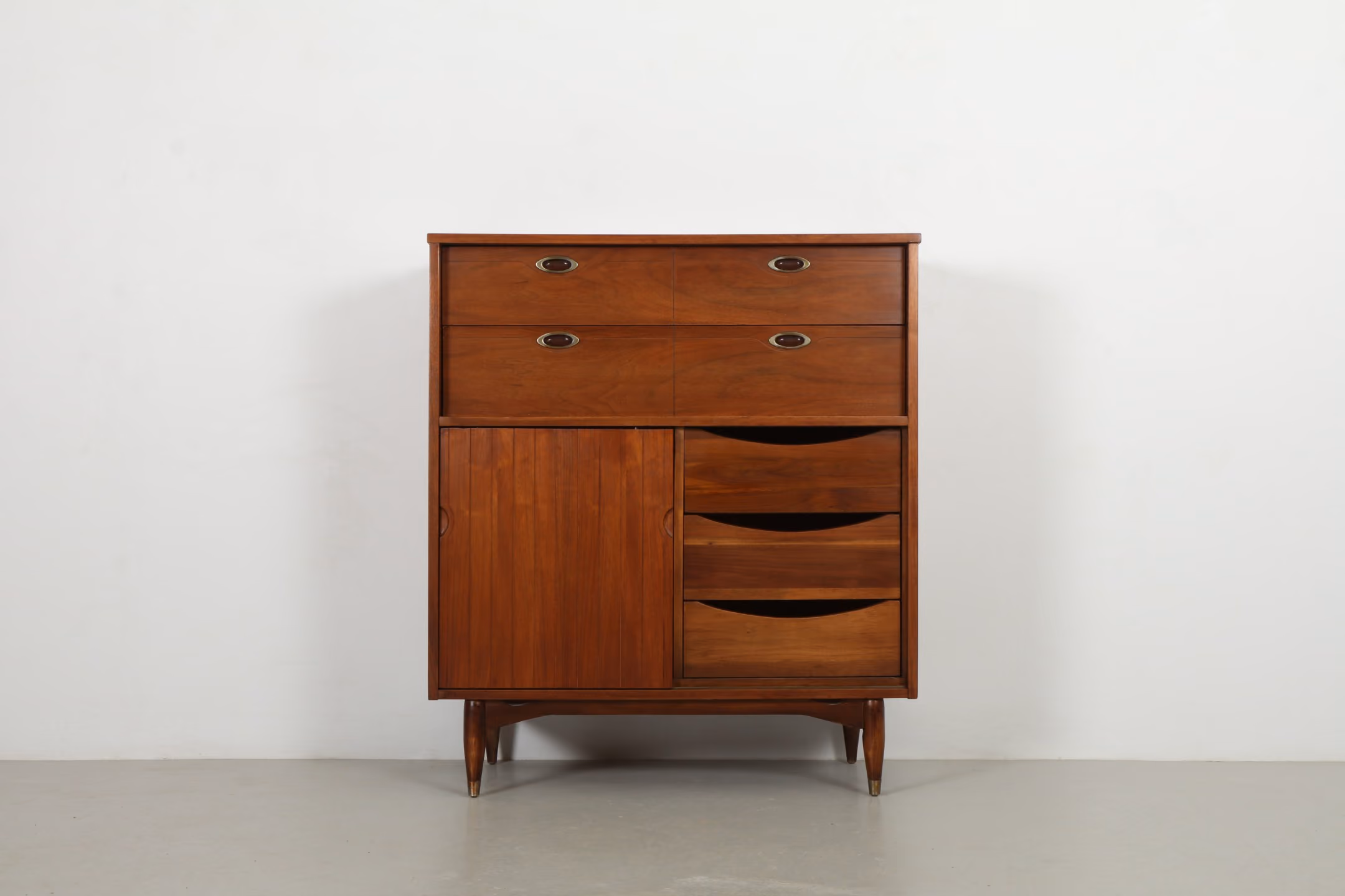Stately Hooker 'Mainline' Mid Century Walnut Highboy Drawers