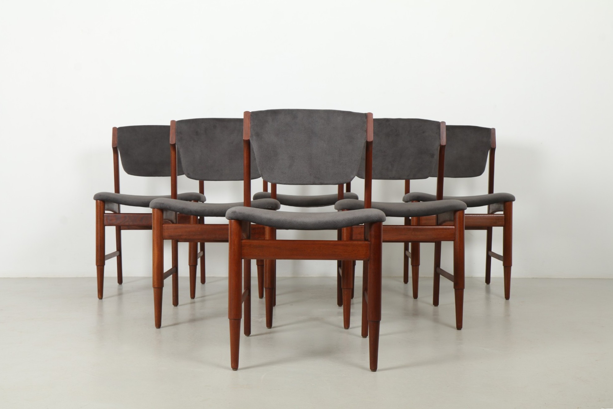 Six Refined Ib Kofod Larsen Style Mid-Century Dining Chairs