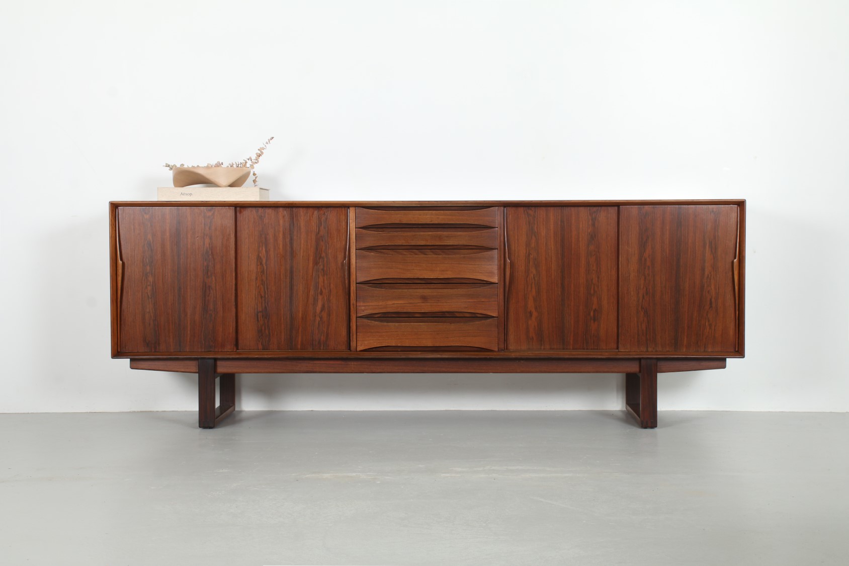Deluxe Danish Mid-Century Sleigh Leg Sideboard by Skovby