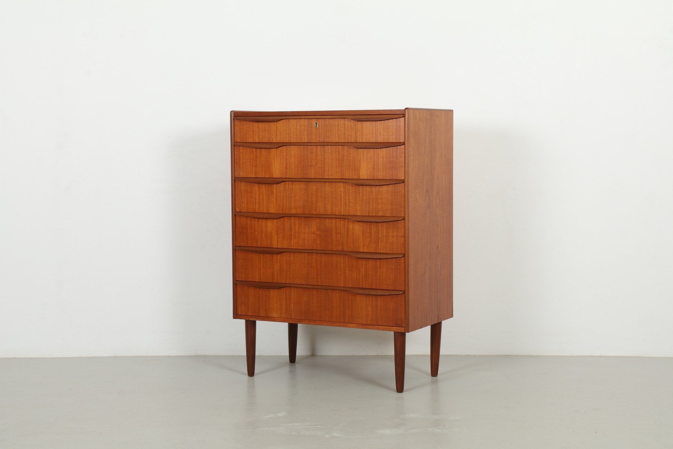 Striking Mid-Century Danish Knife Blade Handle Chest of Drawers