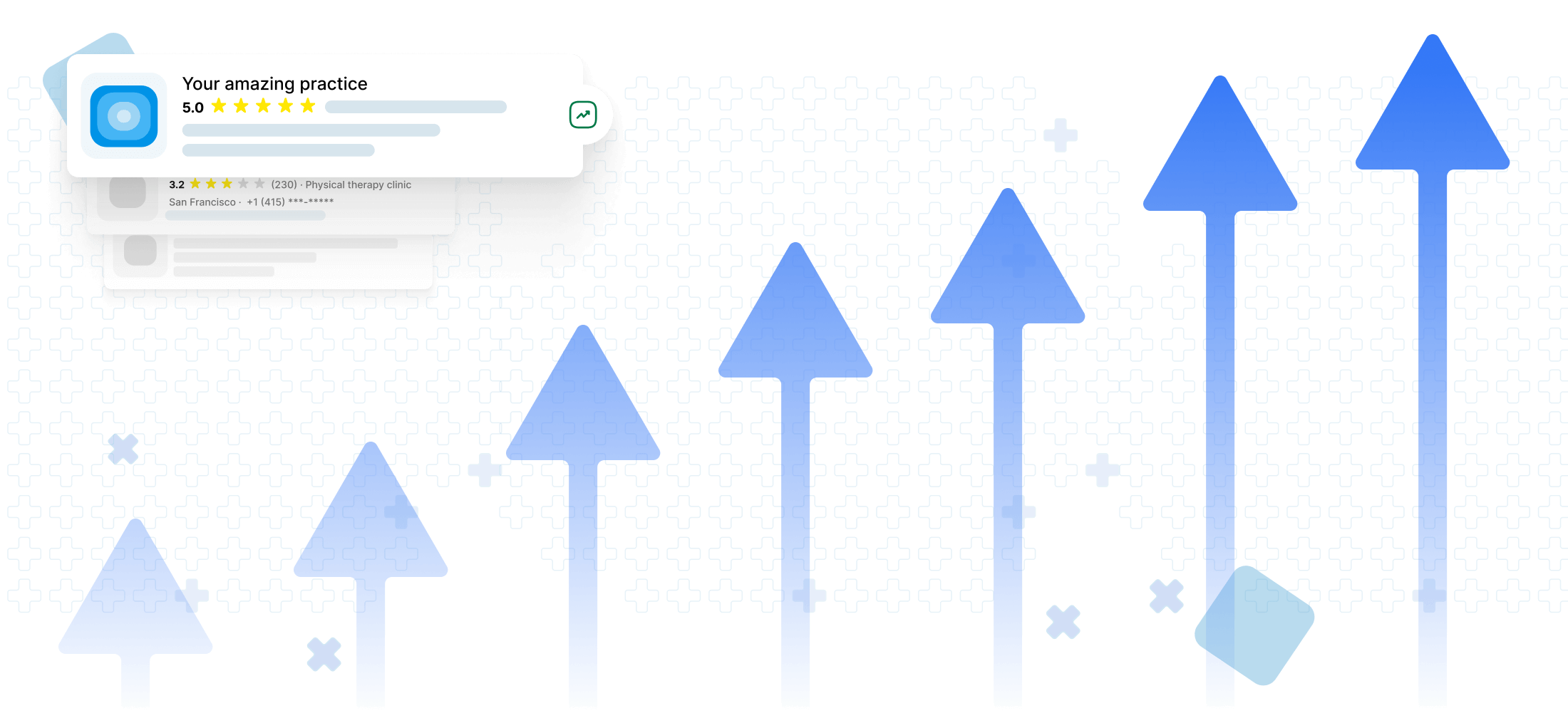 ROI of the practice is increasing which is indicated with a blue arrow.