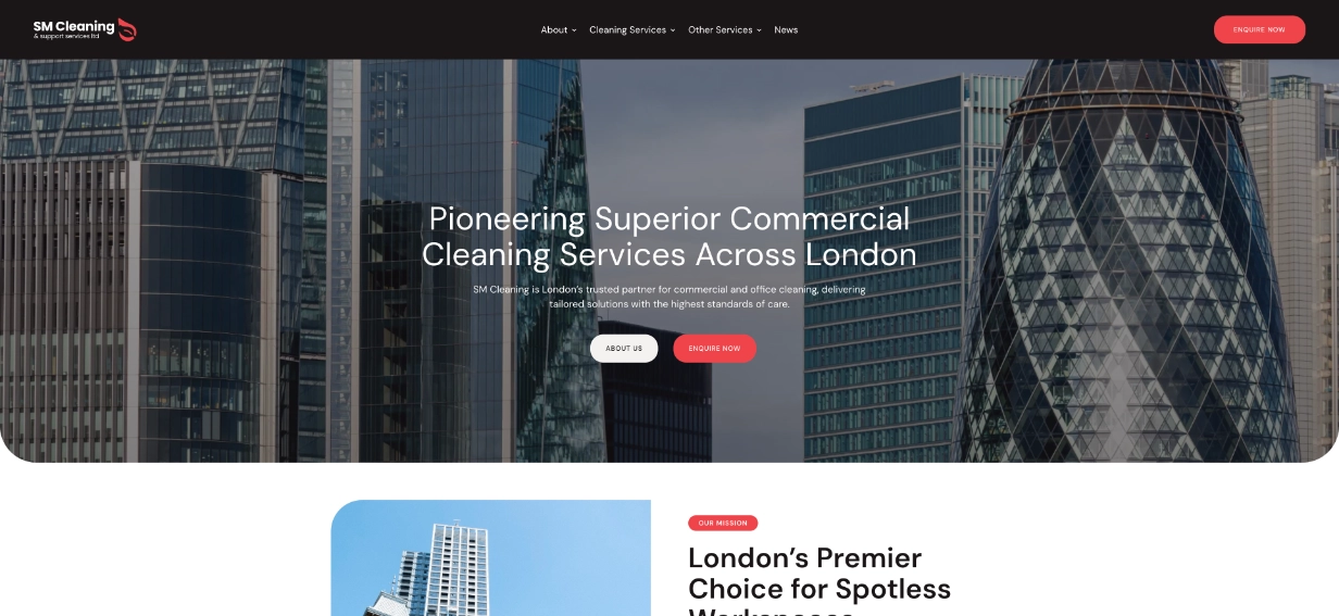 SM Cleaning commercial cleaning website screenshot. London based web developers made this site. It's a London collaboration