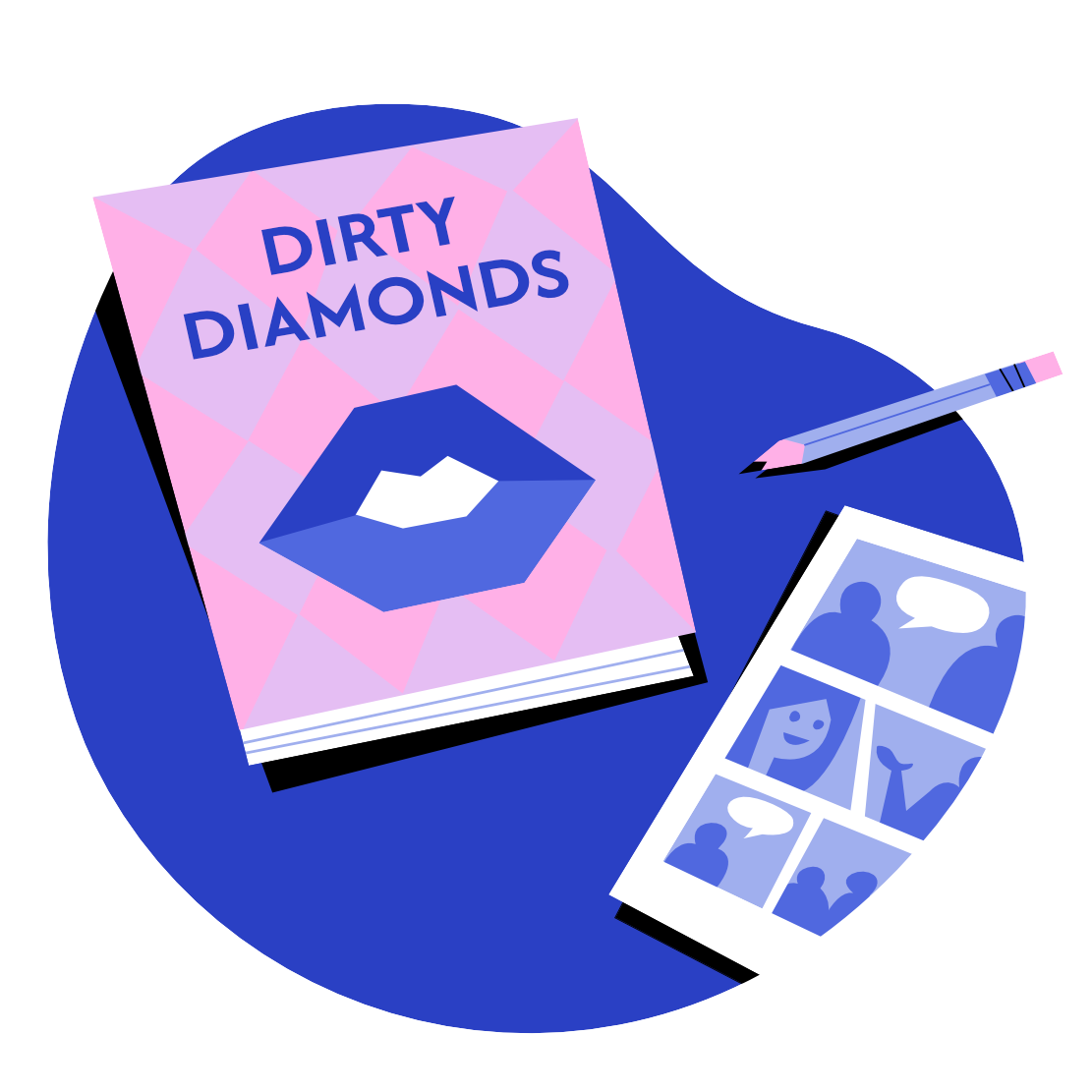 Comic book with a comic page lying next to it and a pencil.