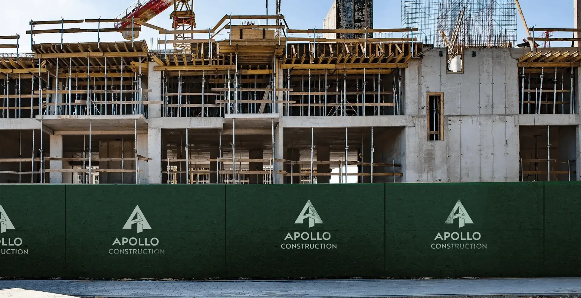 Apollo Construction logo applied to building site hoardings