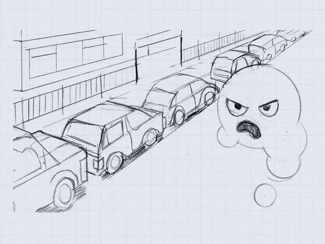 Sketch drawing of Aireal hovering over traffic