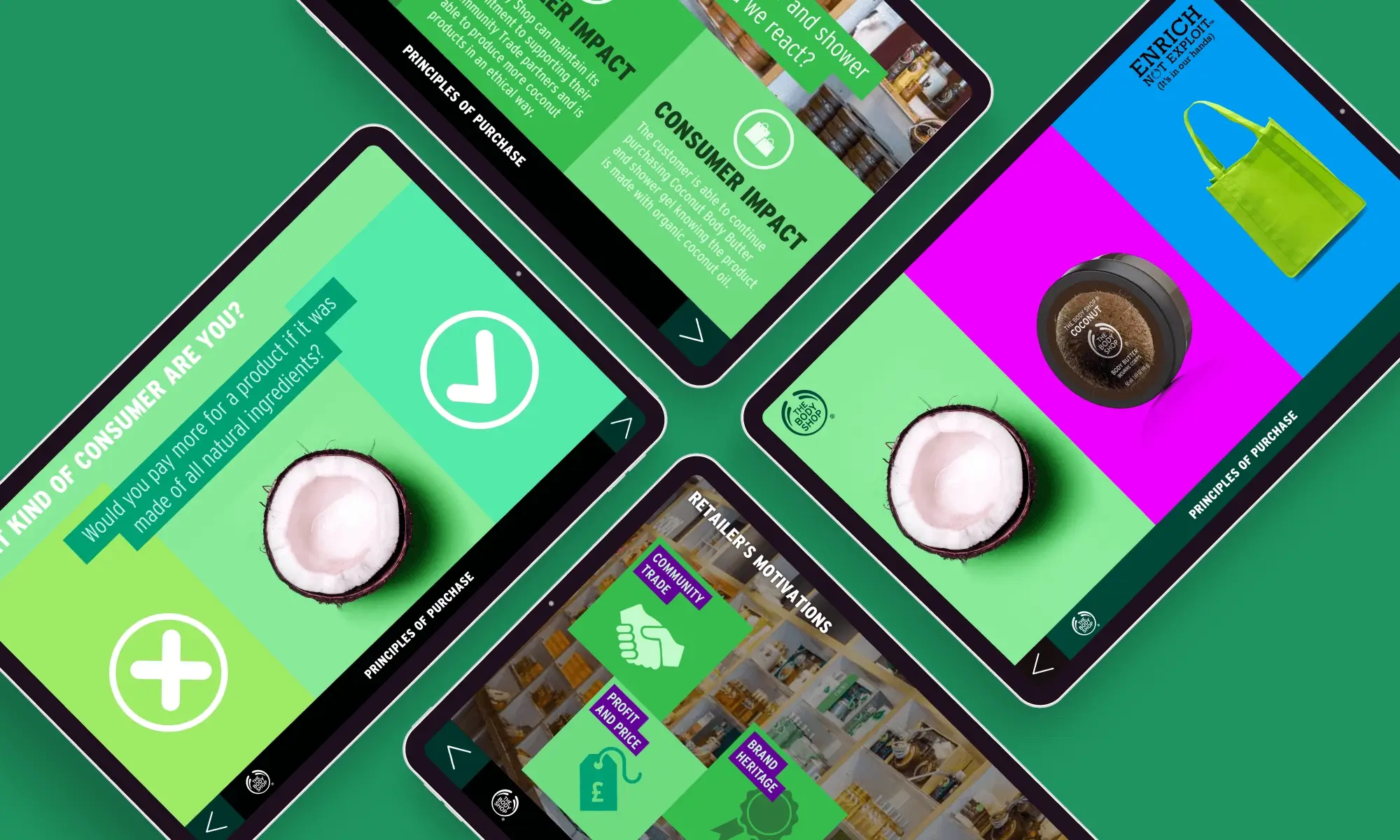 The Body Shop consumer quiz screens on mobile devices