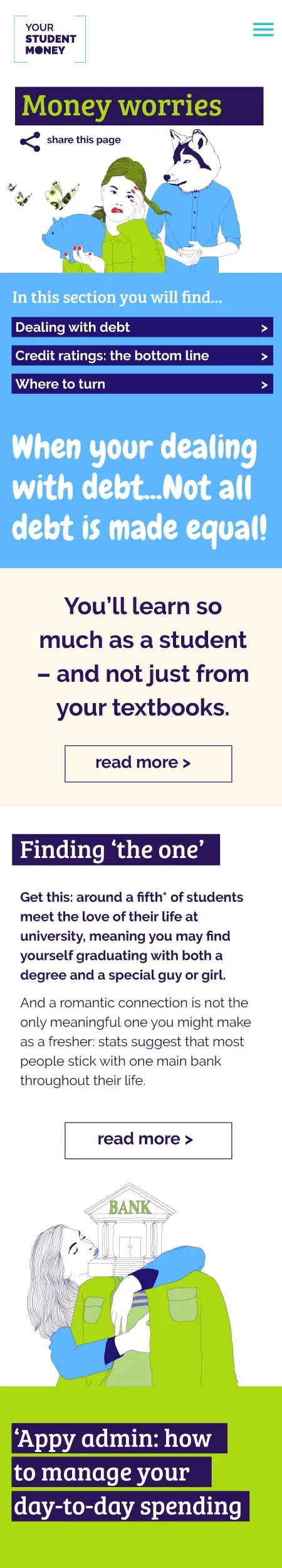 Money worries responsive webpage