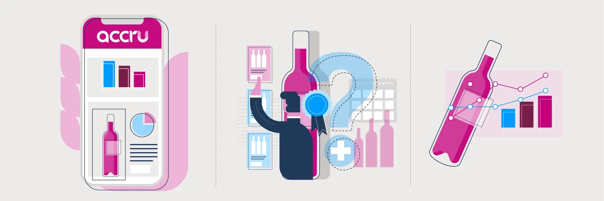 Brand illustrations for Accru Wine Investment by Newleaf Creative, Woodbridge, Suffolk-based branding and graphic design