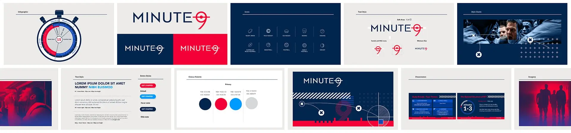 Pages from the Minute9 brand guide