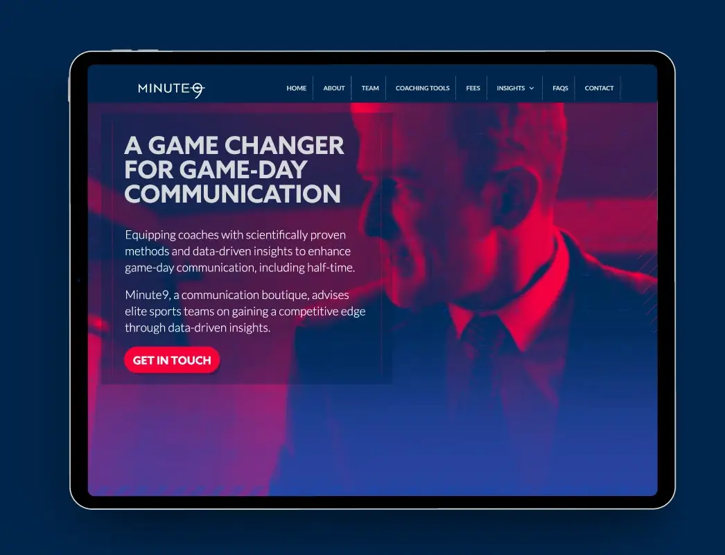 Minute9 web design showing the home page