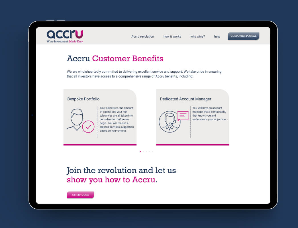 Accru website - customer benefits