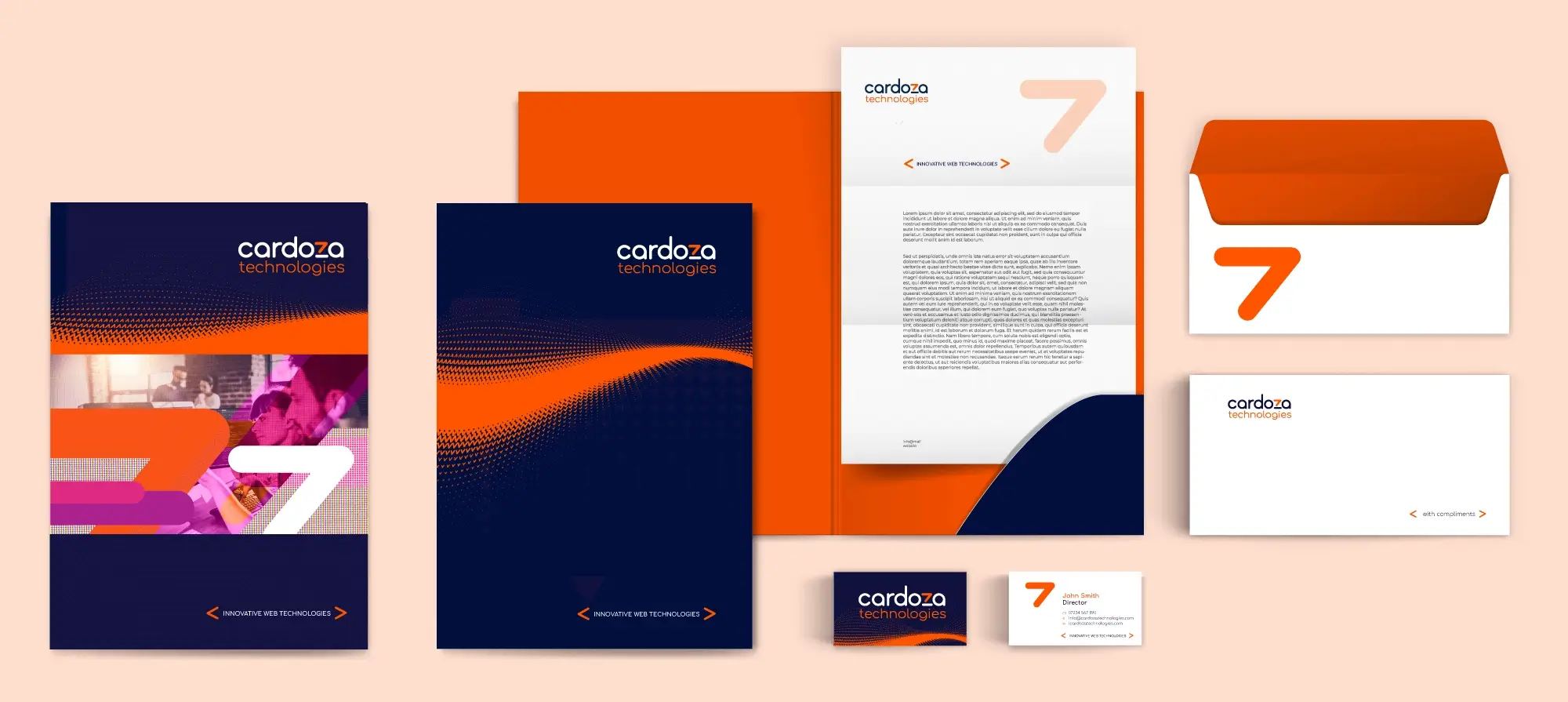 Visuals of Cardoza Technologies branded stationery
