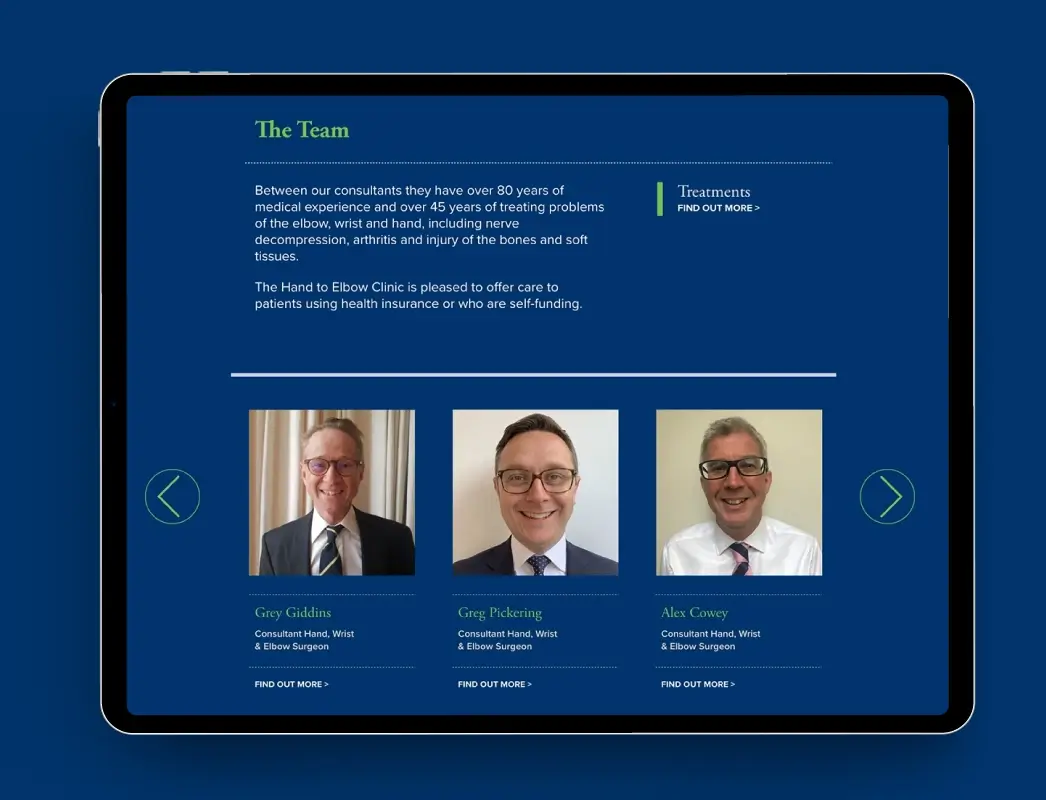 Scroll carousel design for the Hand to Elbow Clinic website by Newleaf Creative