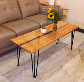 Epoxy River Table with Blue-Green Epoxy