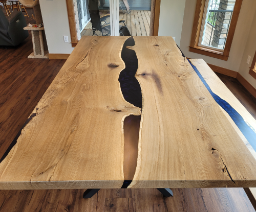 White Oak Dining Table with matching bench. 