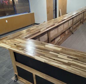 Butcher block commercial bar. 