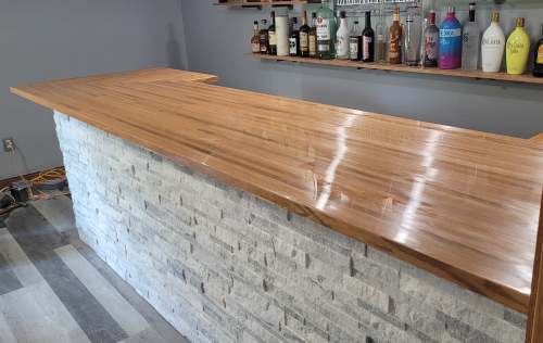 Butcher block home bar.