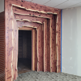 Redwood archway at the Tobaconist Cigar Shop located in Eagan, MN.