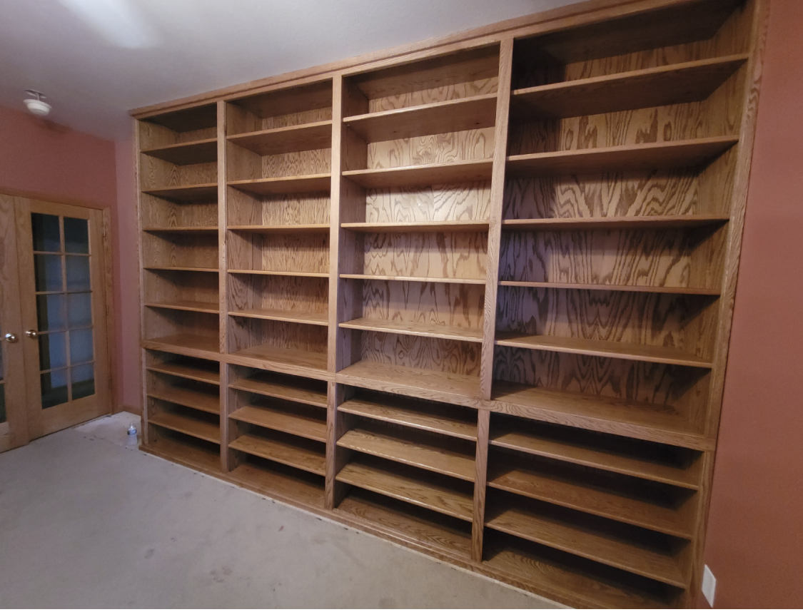 Built in Bookcase made from stained oak.