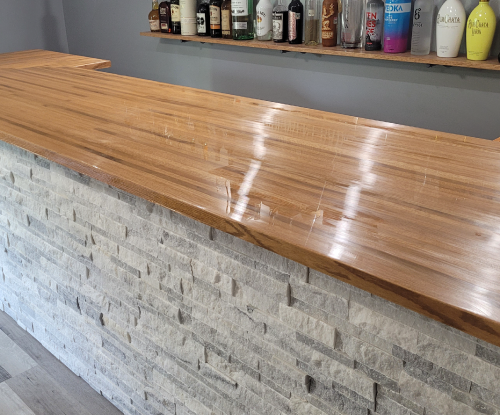 Butcher block home bar. 