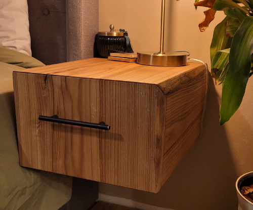 Floating siberian elm nightstand.