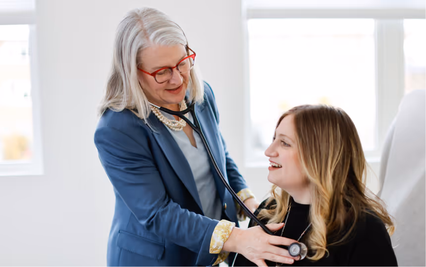 Image of co-Founder Dr Angela Fitch with patient and co-Founder Brooke Pratt