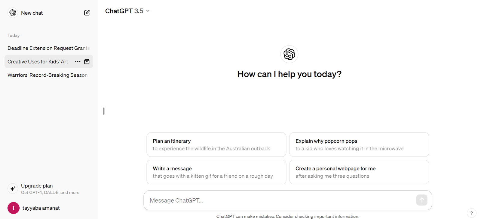 ChatGPT chat interface, GPT3.5