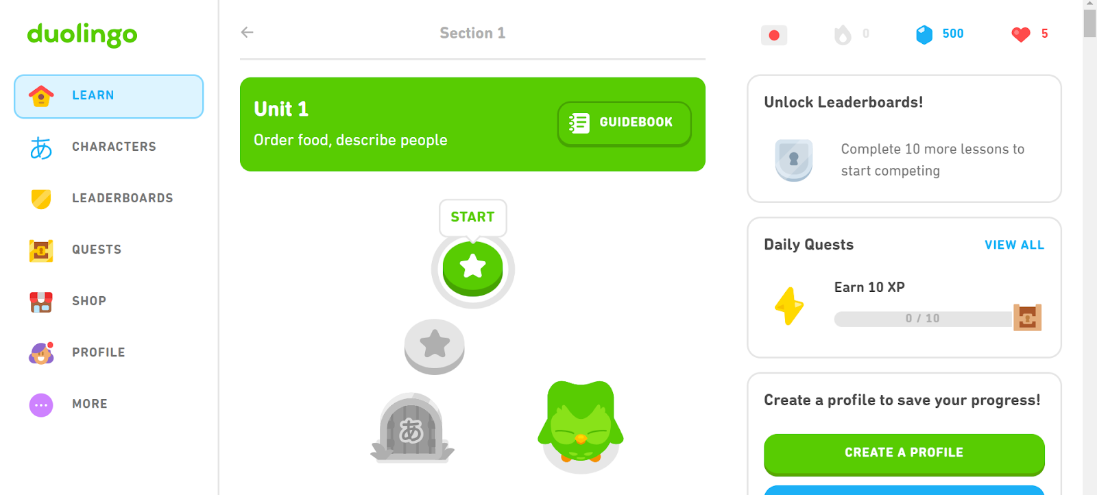 Duolingo learn tab