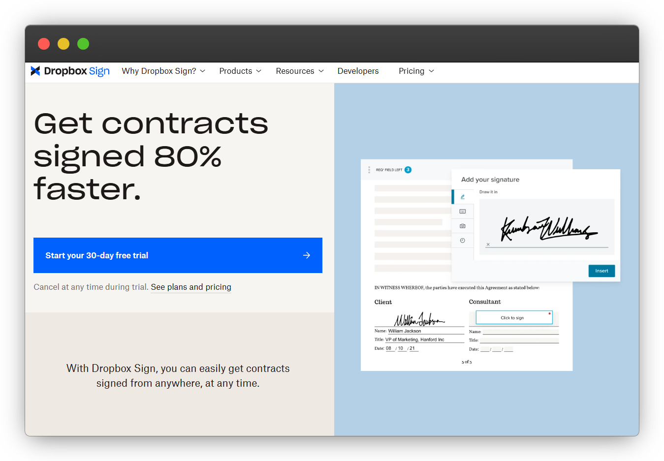 Dropbox Sign homepage