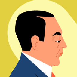 Illustrated, close-up portrait of Sergei Rachmaninoff.