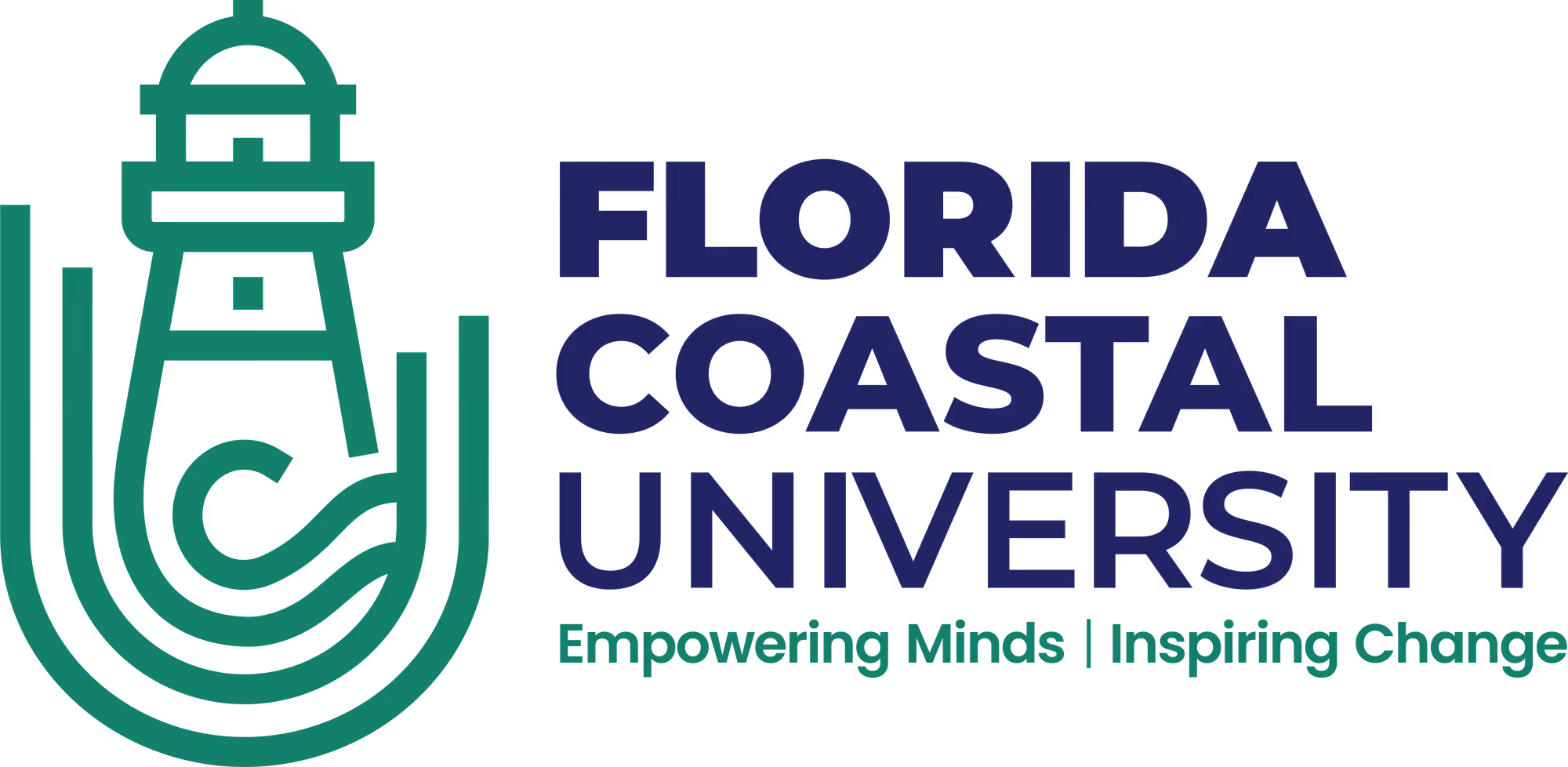 Logo of Florida Coastal University featuring a green lighthouse with waves and the text 'Florida Coastal University' and the slogan 'Empowering Minds | Inspiring Change'.